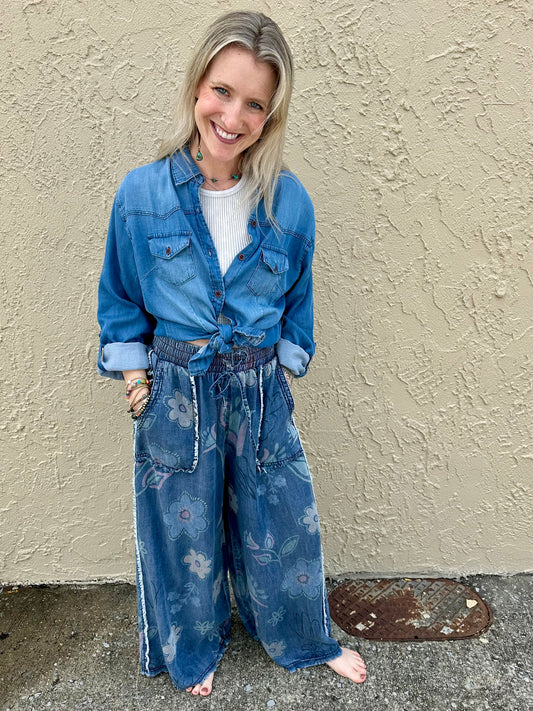 Floral Chambray Pants
