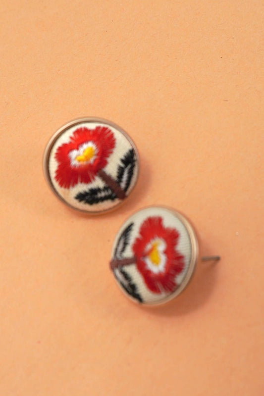 EMBROIDERY FLORAL GOLD EDGE STUD EARRINGS
