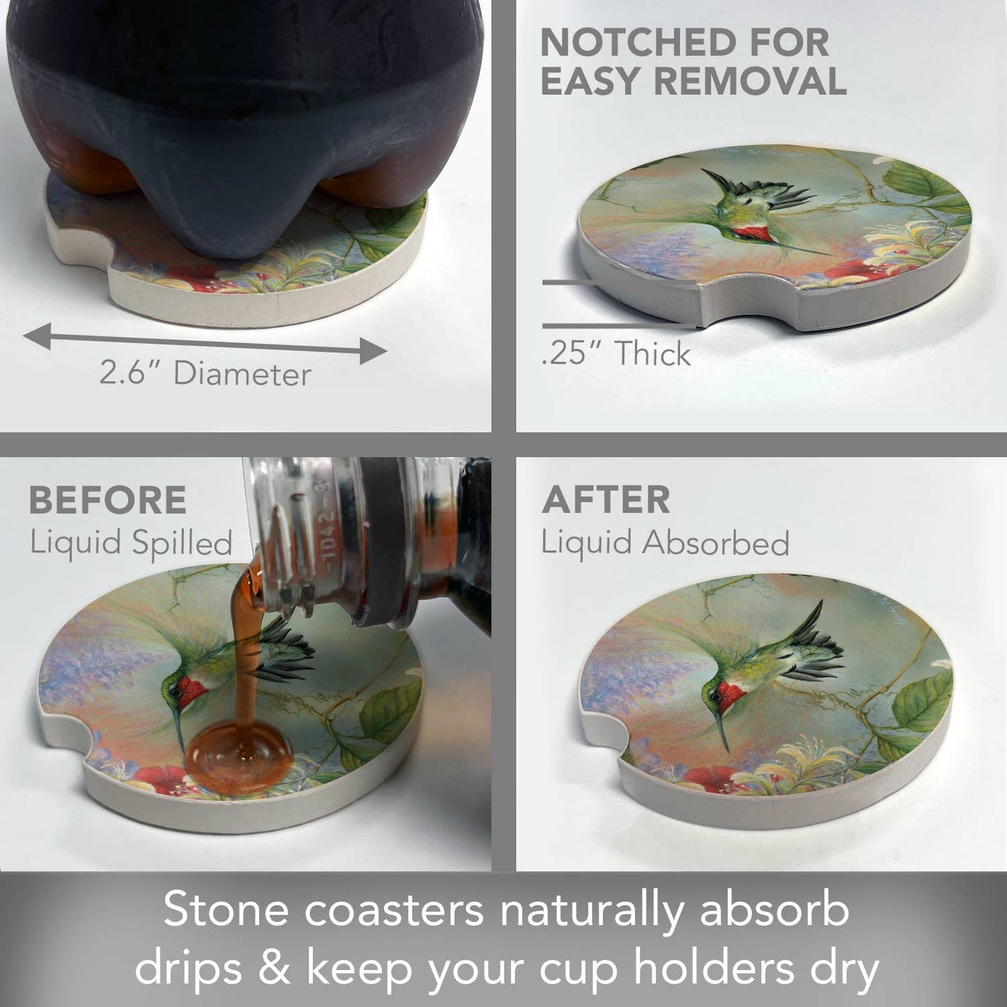 Feathered Friend Absorbent Stone Car Coaster 1 Pk