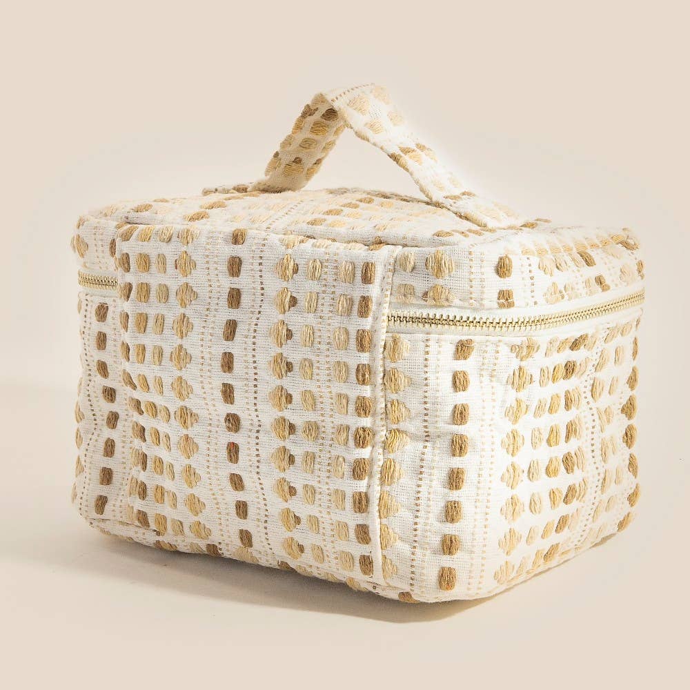 Textured Cream Makeup Case Cosmetic Bag: WH