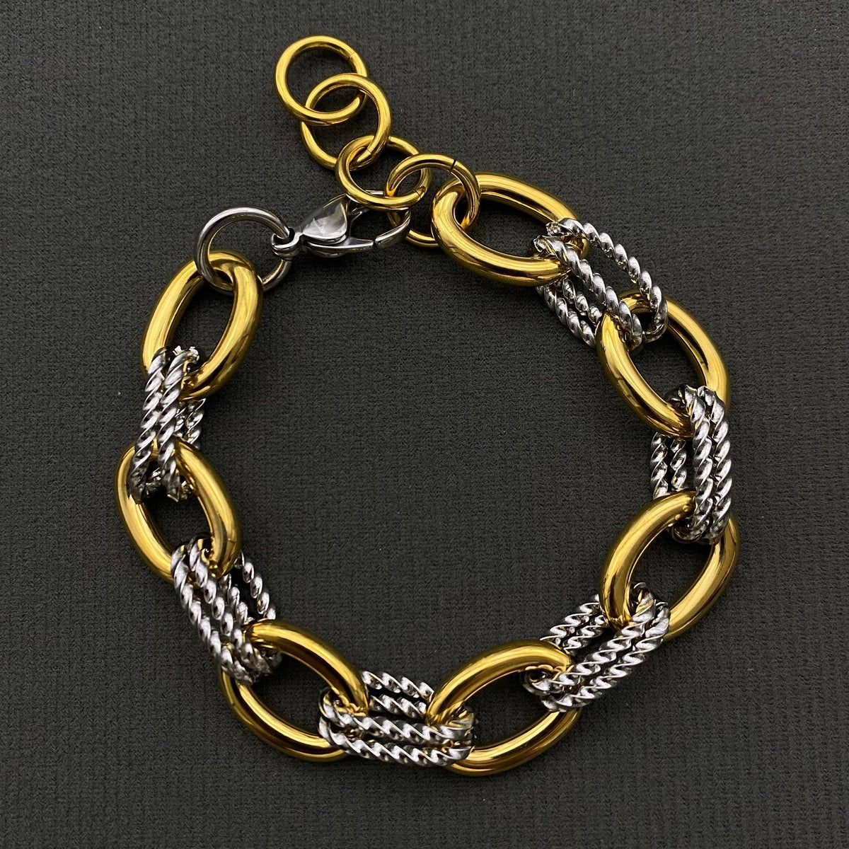 Two Tone 18K Gold Plated Stainless Steel Large Bracelet -FGS