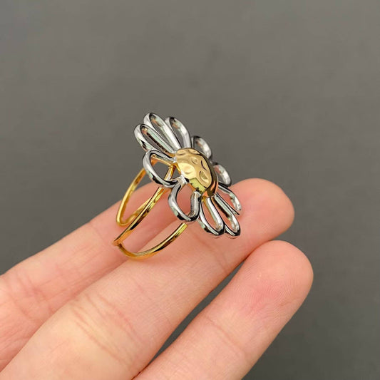 Two Tone Hollow Flower 18K Gold Plated S.Steel Ring - FGS