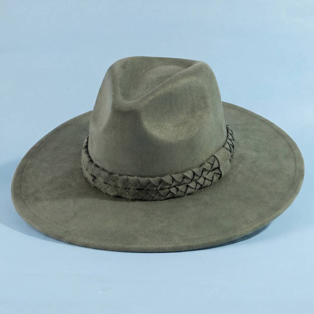 Felt Wide Brim Hat With Jacquard Floral Band: OL