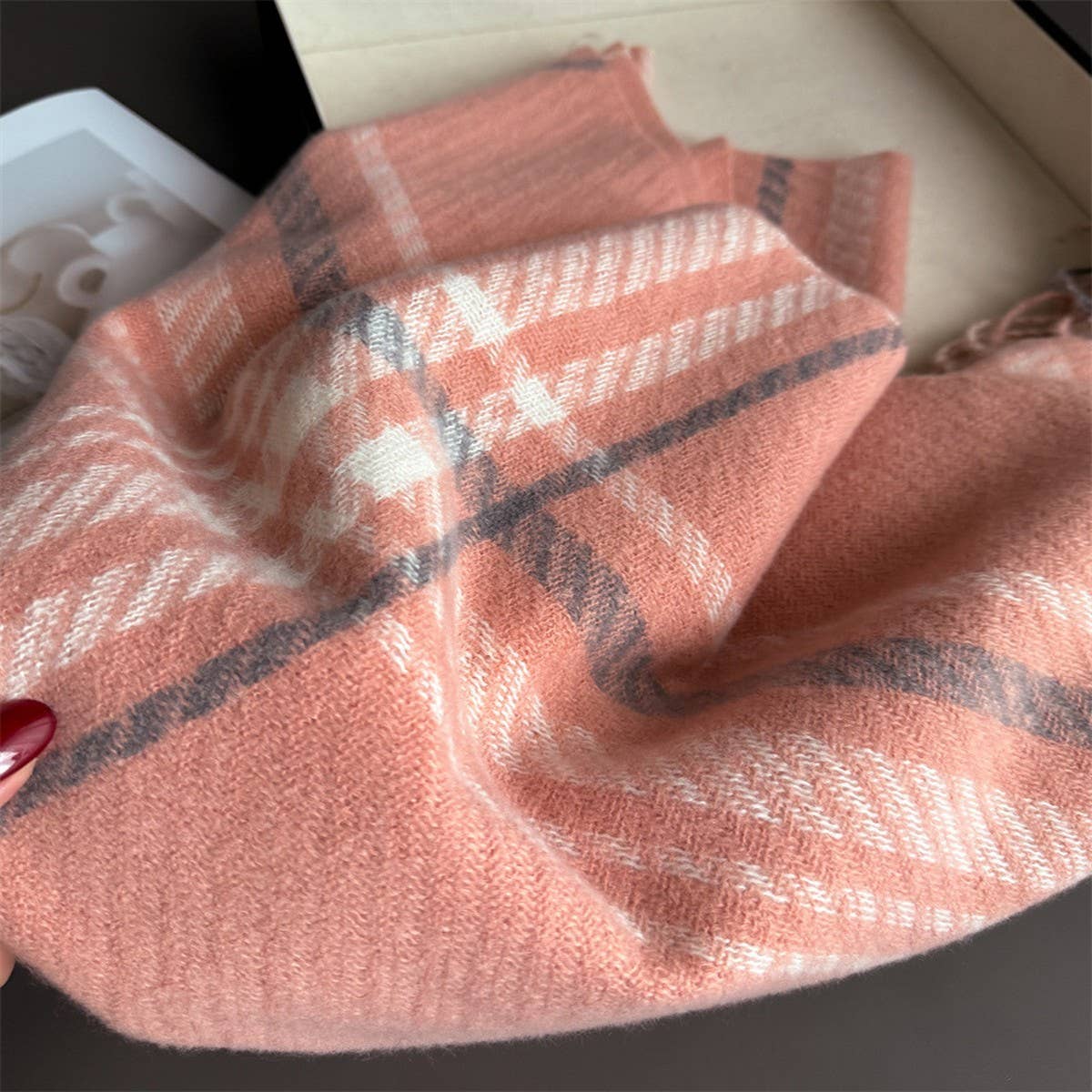 Minimal Plaid Soft Cashmere Feel Winter Scarf_CWASC03246: Green / (OS) 1