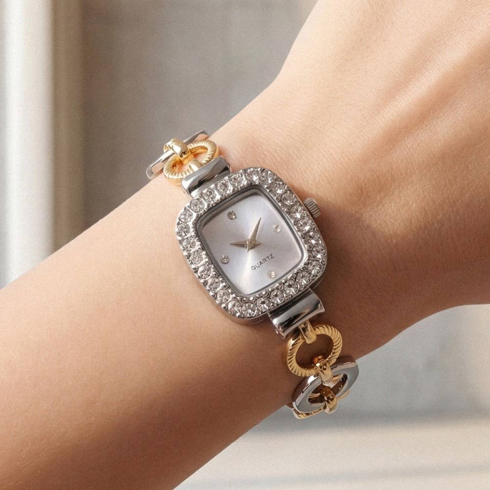 Two Tone Cz Toggle Chain Bracelet Watch: GOLDSILVER