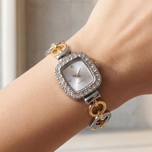 Two Tone Cz Toggle Chain Bracelet Watch: GOLDSILVER
