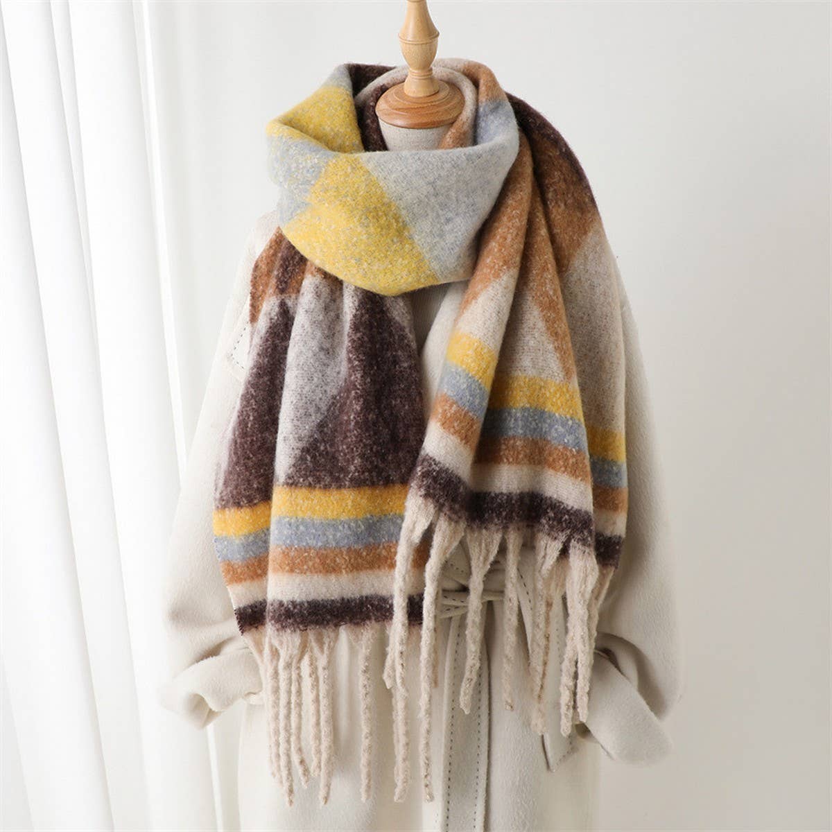 Modern Commuter Triangle Fringe Winter Scarf_CWASC2740: Yellow / (OS) 2