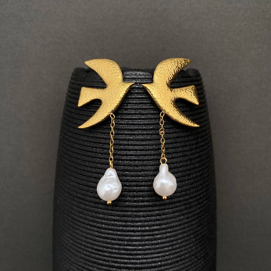 Bird 18K Gold Plated Stainless Steel Earrings - FGS