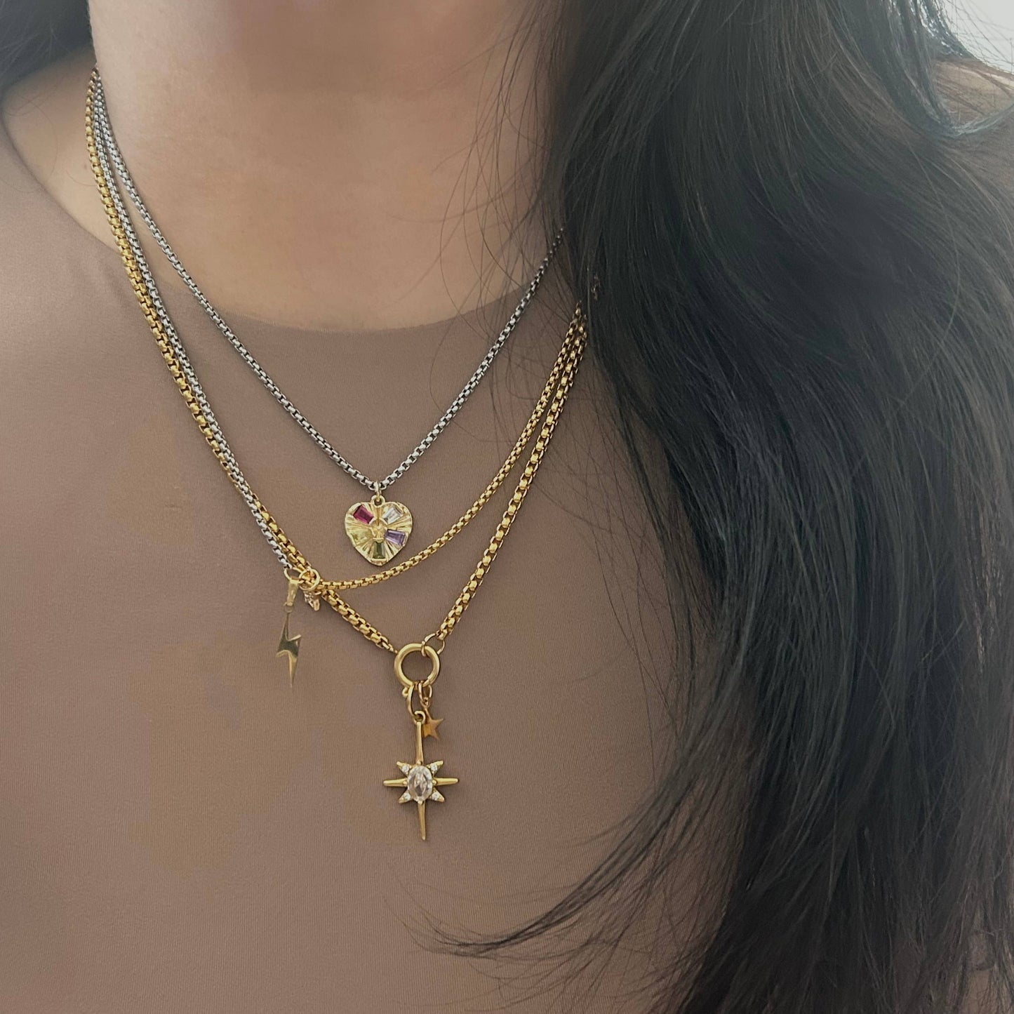 Stars removable charms pendants necklace 18k gold plated 