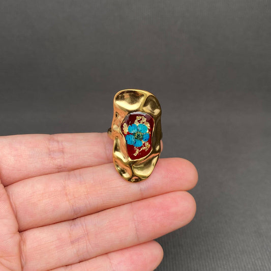 Dried Flowers Hammered Texture 18K Golden SS Ring - PDF/FGS: C