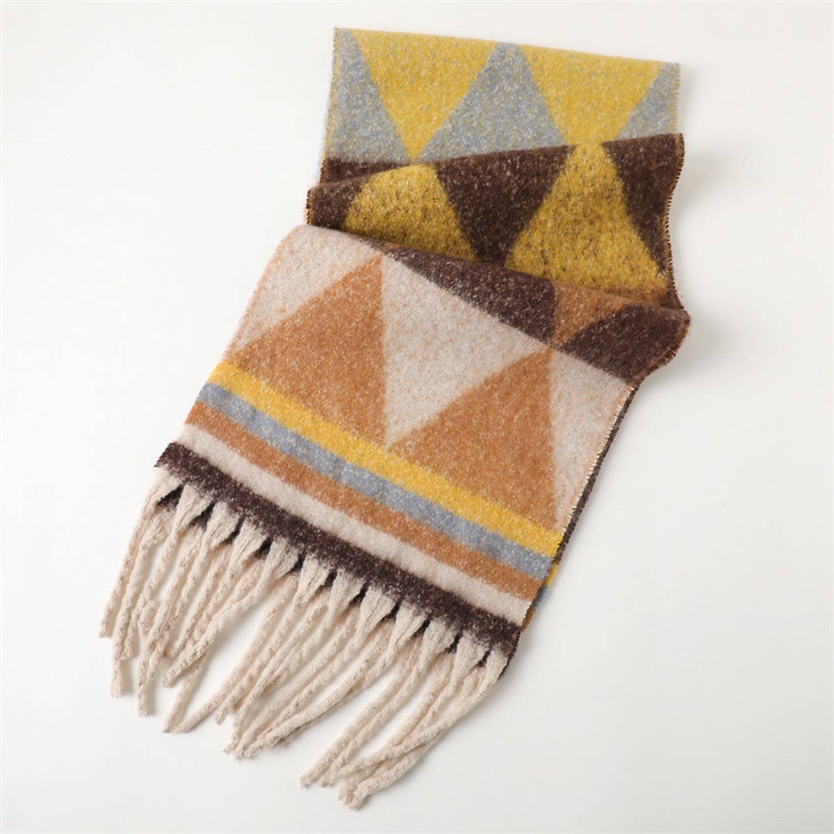 Modern Commuter Triangle Fringe Winter Scarf_CWASC2740: GREY / (OS) 2