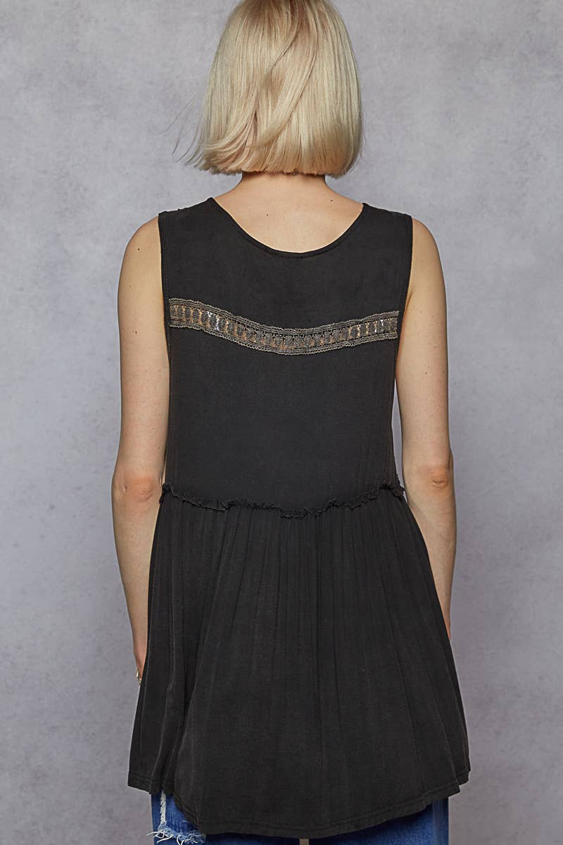 Sleeveless Loose Fit V-Neck Babydoll Casual Knit Top SALE: EVERGREEN / L