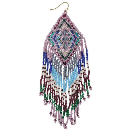 Southwest Style Purple Blue Bead Fringe Earrings
