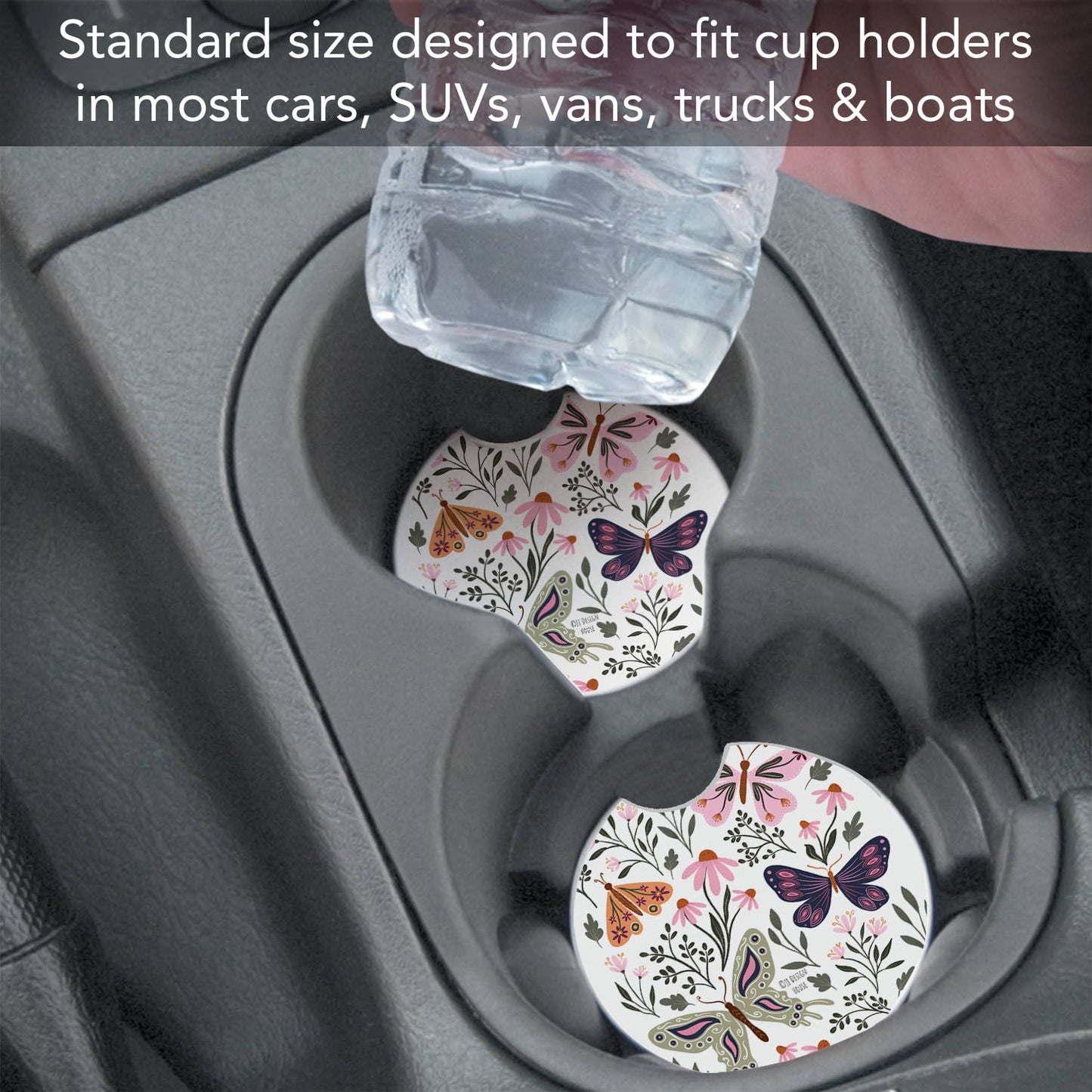 "Flutter Blooms" Absorbent Stone Car Coaster