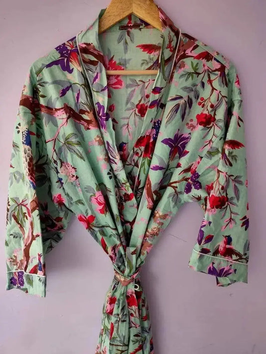 EXPRESS DELIVERY- Cotton Kimono Robes Bird Print Kimono Robe