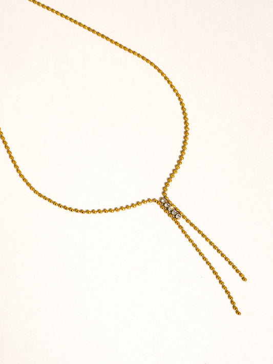Zephine 18K Gold Non-Tarnish CZ Lariat Necklace: Yellow Gold