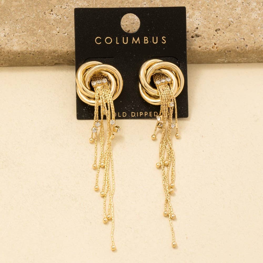 Gold Dipped Knot And Long Chain Fringe Stud Earrings: GOLD