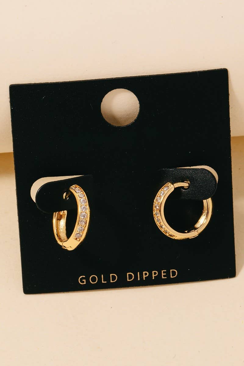 Gold Dipped Cz Pave Hinge Hoop Earrings: Gold