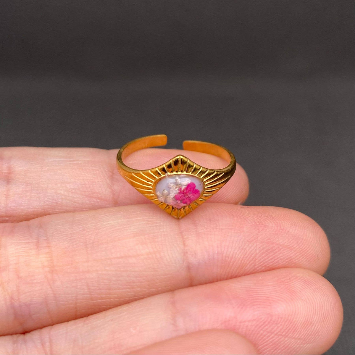 Dried Flowers 18K Gold Plated Stainless Steel Ring - PDF/FGS: Style E