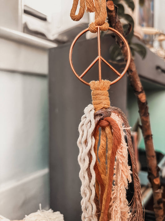 Peace Sign Car Charm | Retro Accessories: Mustard