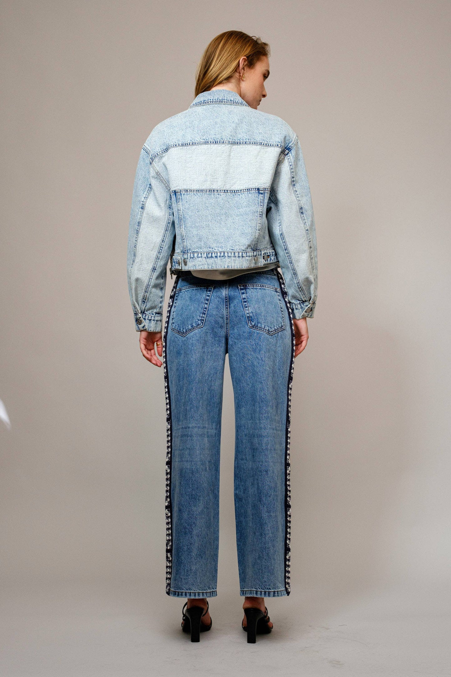 Washed Side Crochet Denim Pants