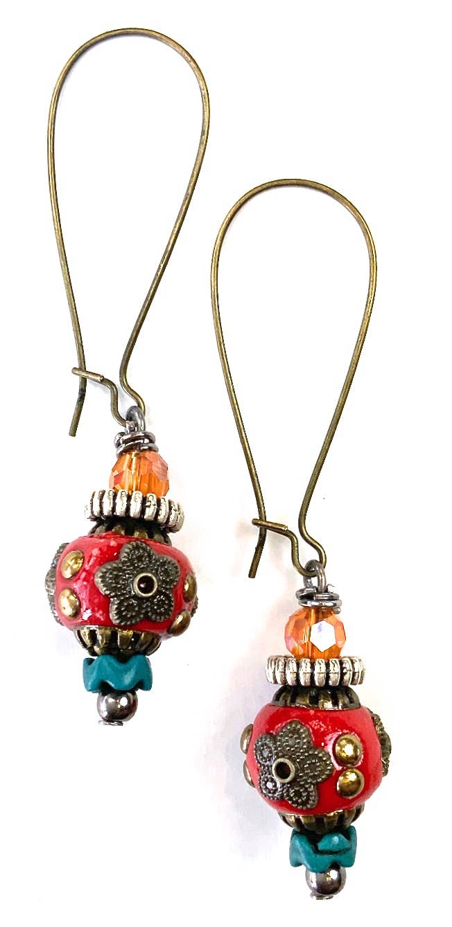 LS381 ER-Fancy Bead Drop On Kidney Wire