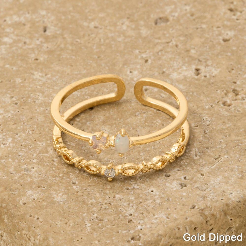 Gold Dipped Double Row Cz Ring: G