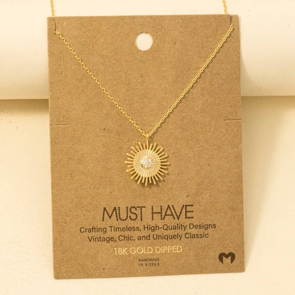 Circle Sun Shine Ray Pendant Necklace: G
