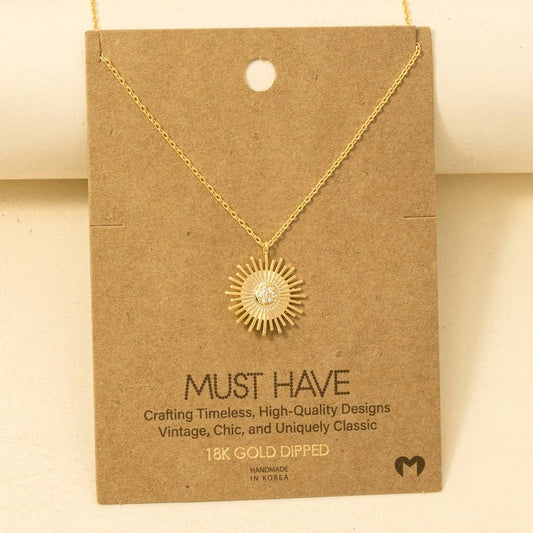 Circle Sun Shine Ray Pendant Necklace: G