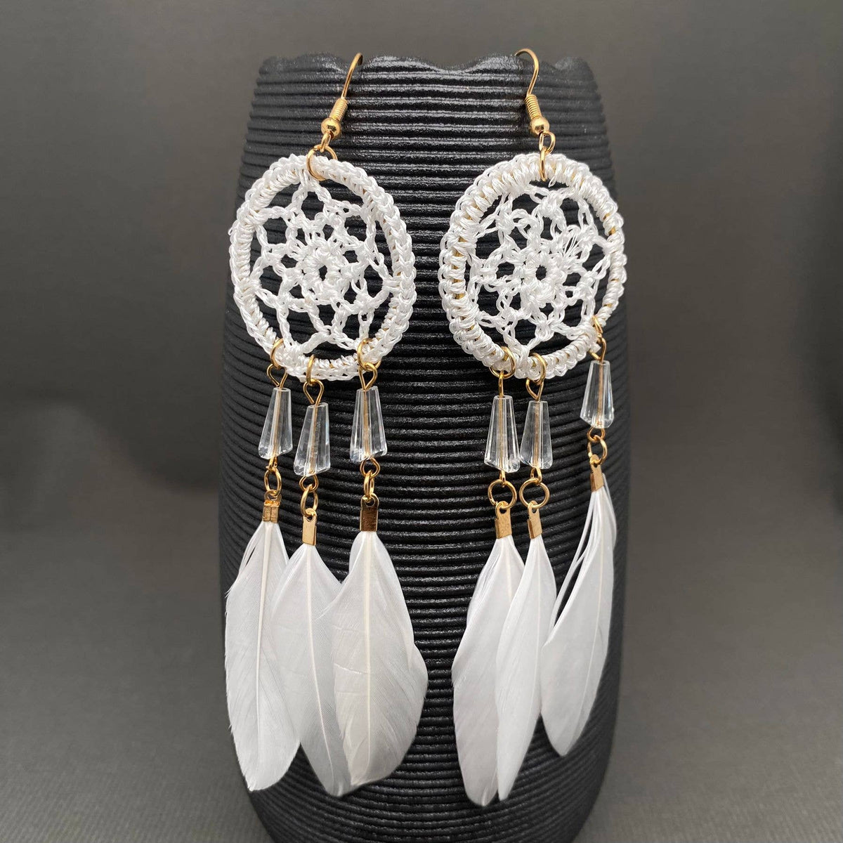 Multi-style White Feather Fringe Dangle Earrings: B
