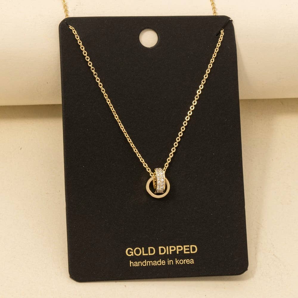 Cz Double Ring Link Pendant Necklace: G