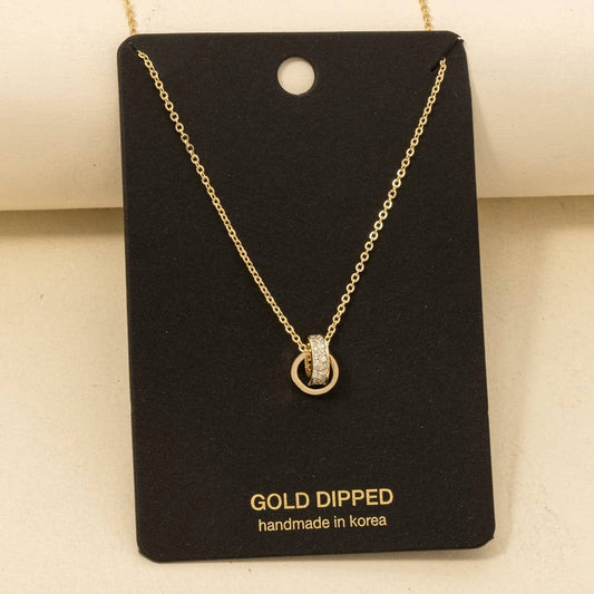Cz Double Ring Link Pendant Necklace: G