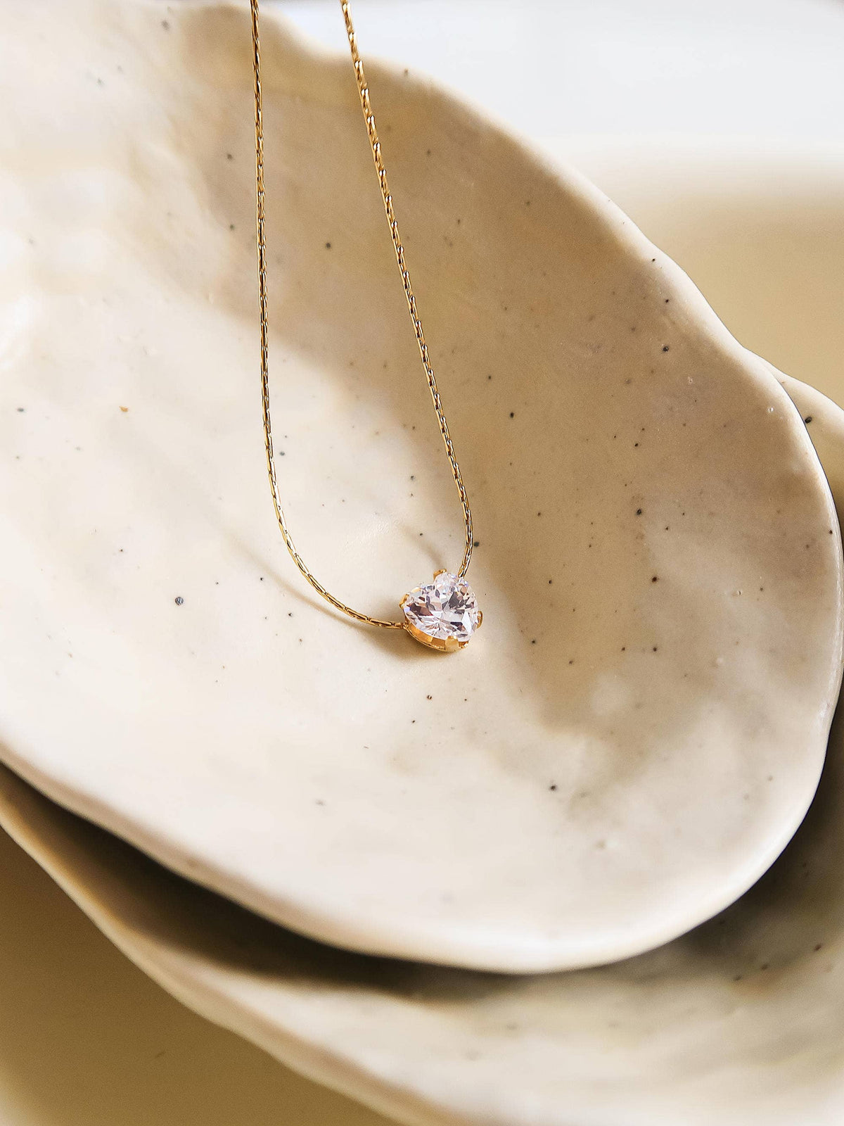 Bonnie 18K Non-Tarnish Petite Heart CZ Necklace: Yellow Gold