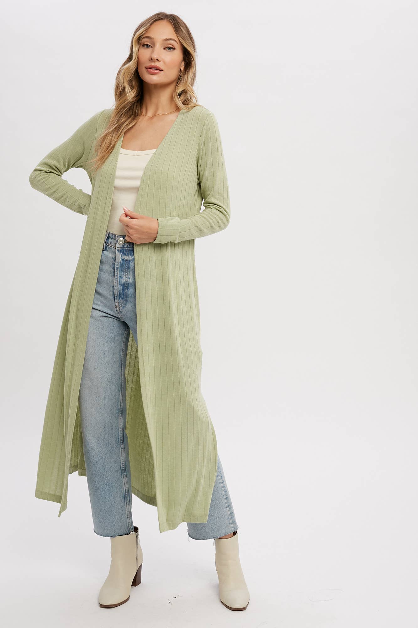 Ribbed Knit Maxi Cardigan: SAGE