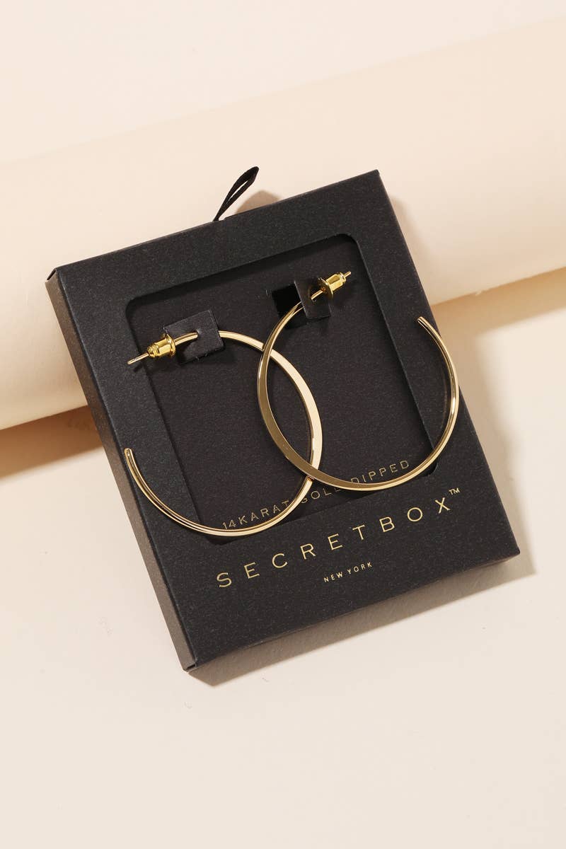 Secret Box Metallic Open Hoop Earrings: GD
