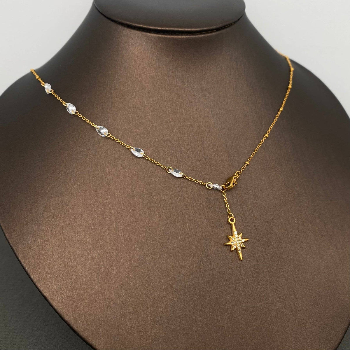 Zircon Star Charm 18K Golden SS Y-neck Necklace - FGS/MS