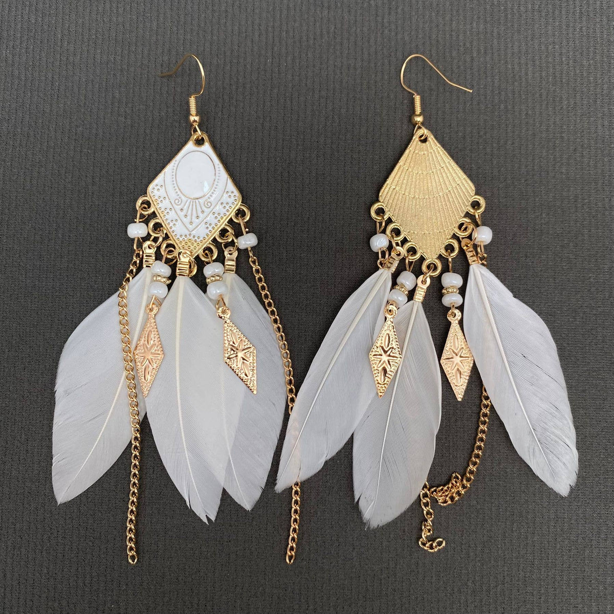 Multi-style White Feather Fringe Dangle Earrings: B