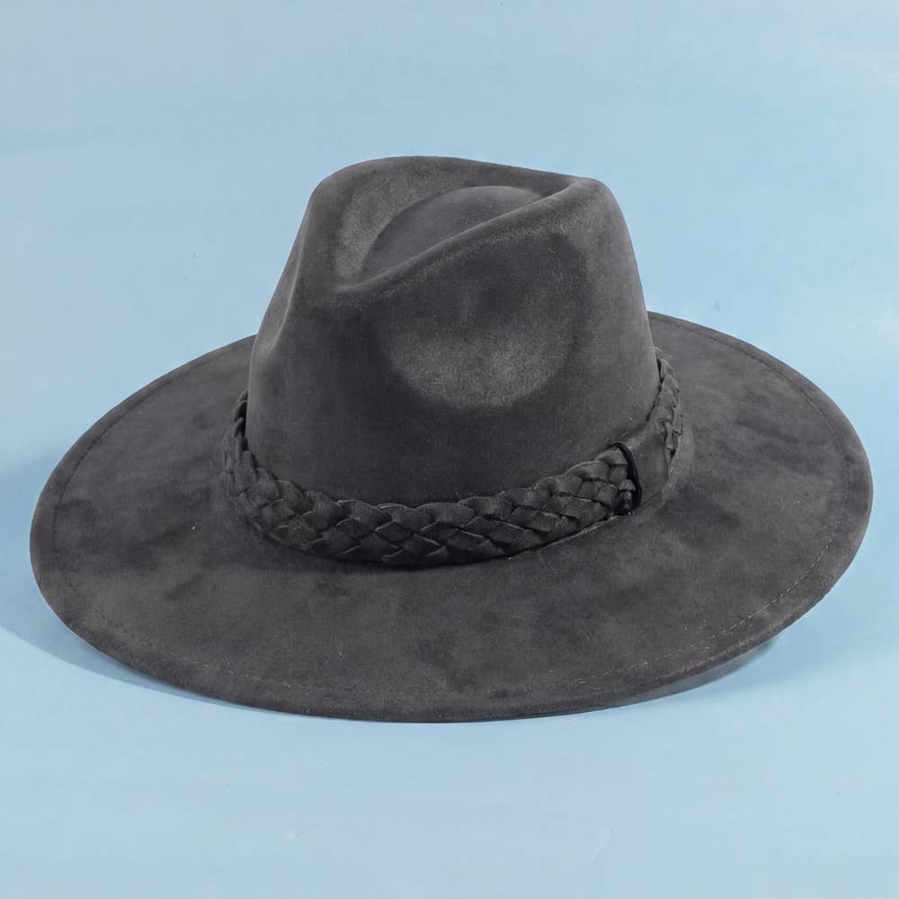 Felt Wide Brim Hat With Jacquard Floral Band: RU