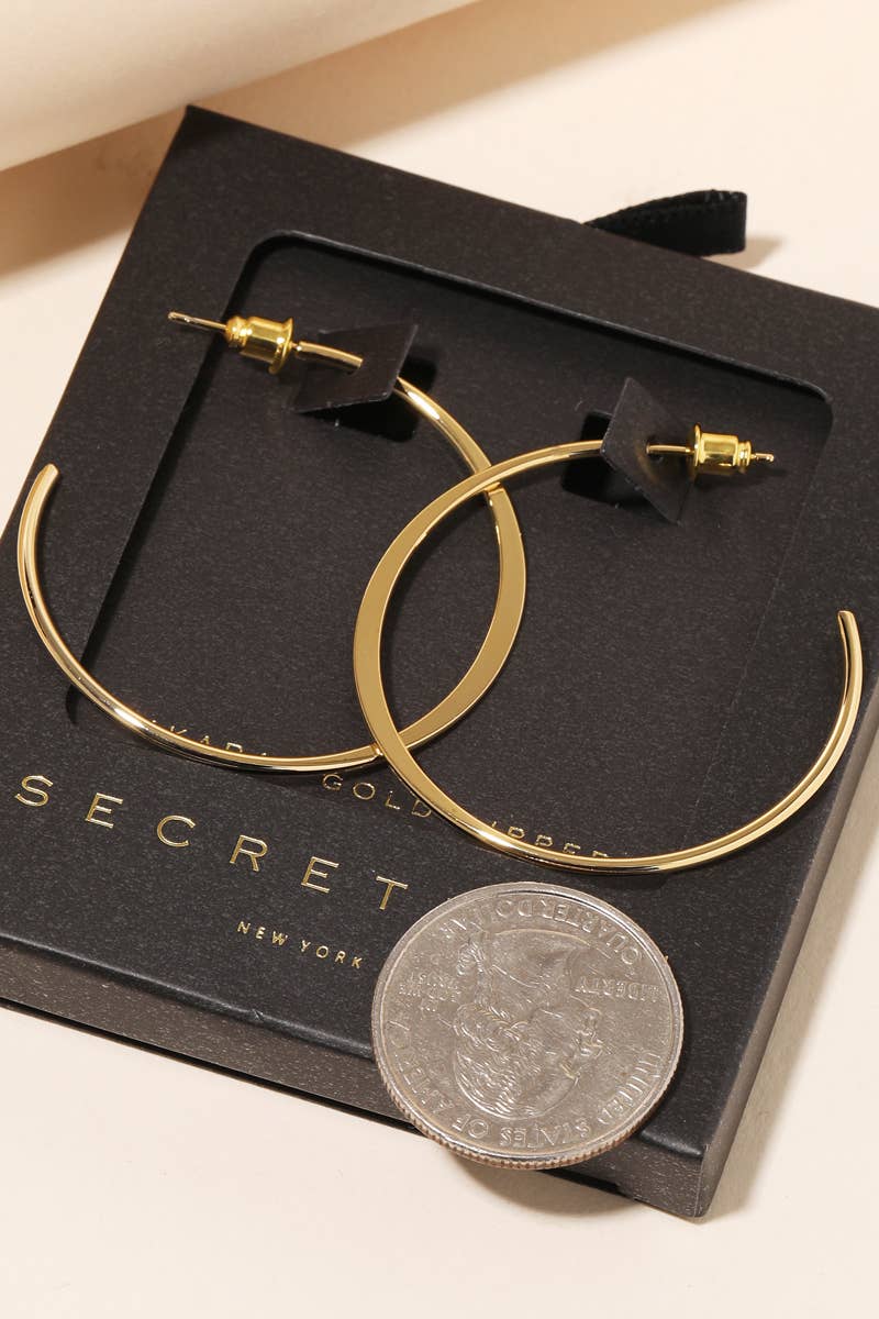 Secret Box Metallic Open Hoop Earrings: GD