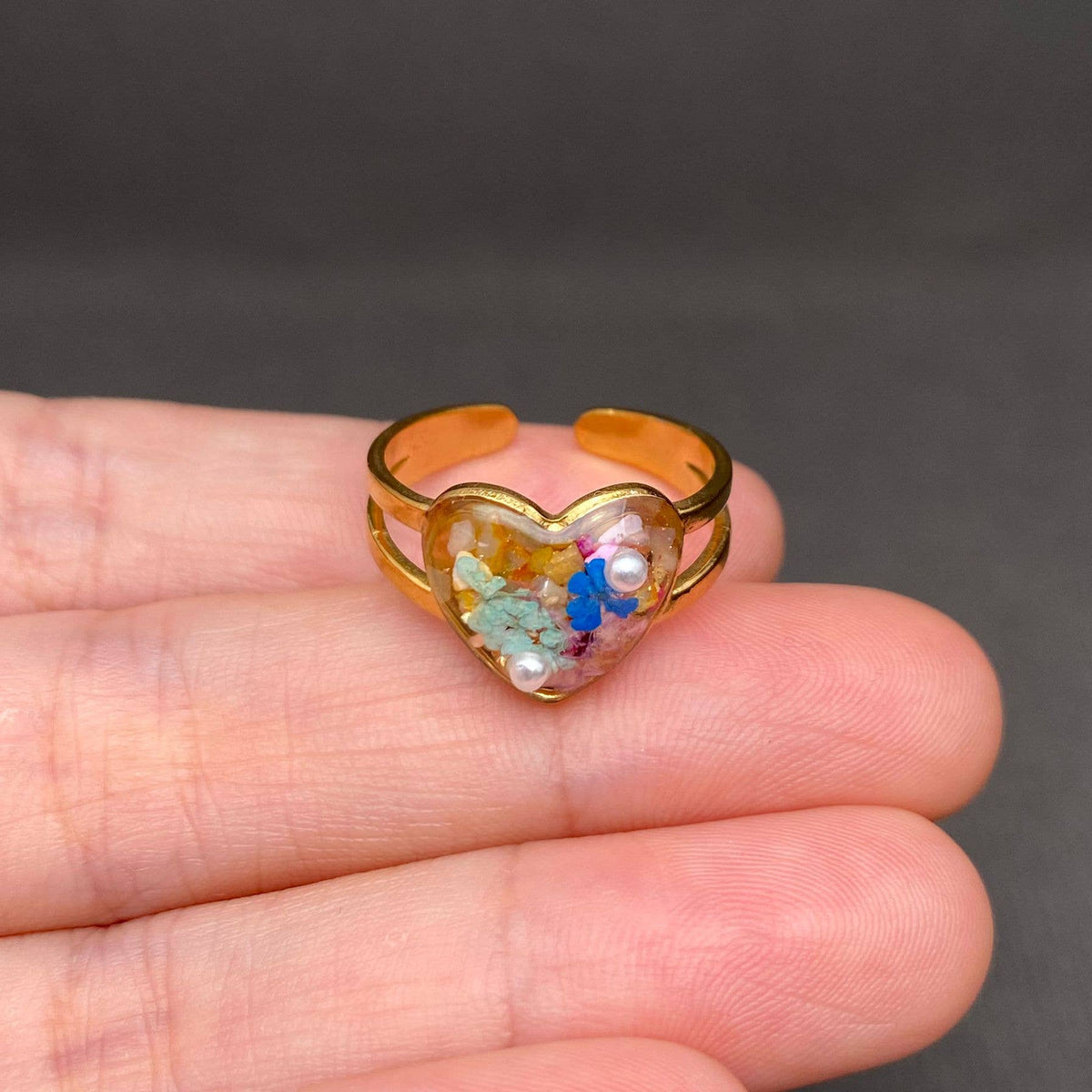 Dried Flowers 18K Gold Plated Stainless Steel Ring - PDF/FGS: Style A