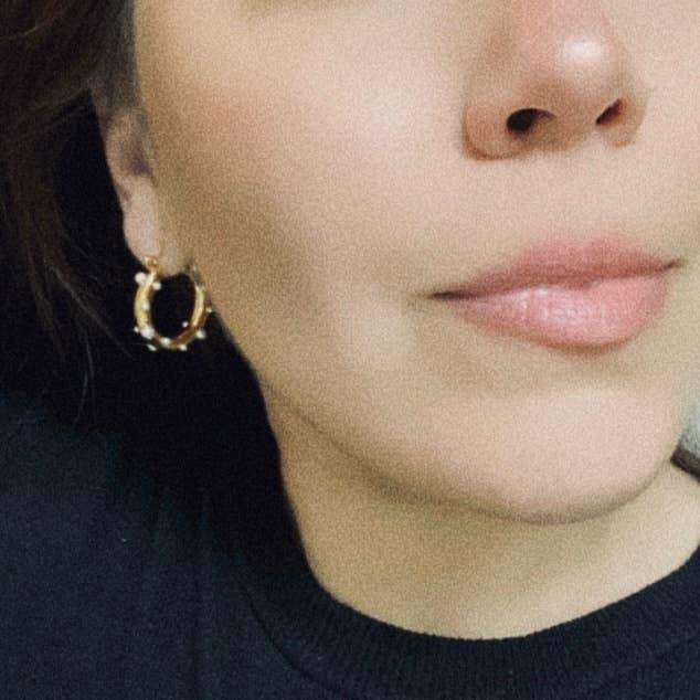 Pearls Gold Hoop Earrings Stainless Steel waterproof