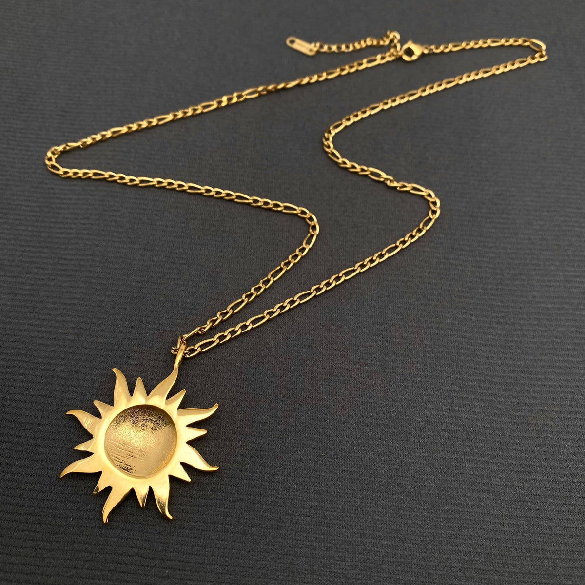 CZ Inlaid Moon Sun Charm 18K Golden SS Necklace - FGS/MS