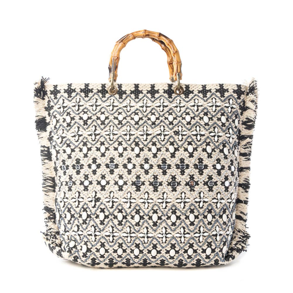 Starlit Loom Hand Embroidered Tote Bag in Twilight Sand: Twilight Sand