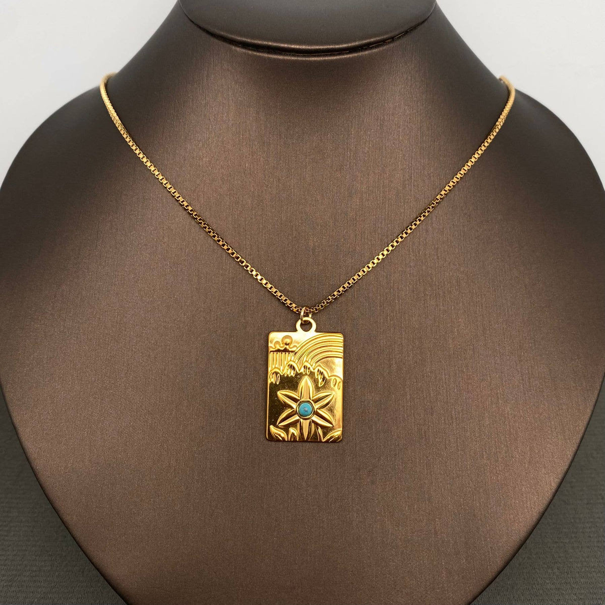 Turquoise inlaid 18K Gold Plated S.Steel Charm Necklace -FGS: Bird