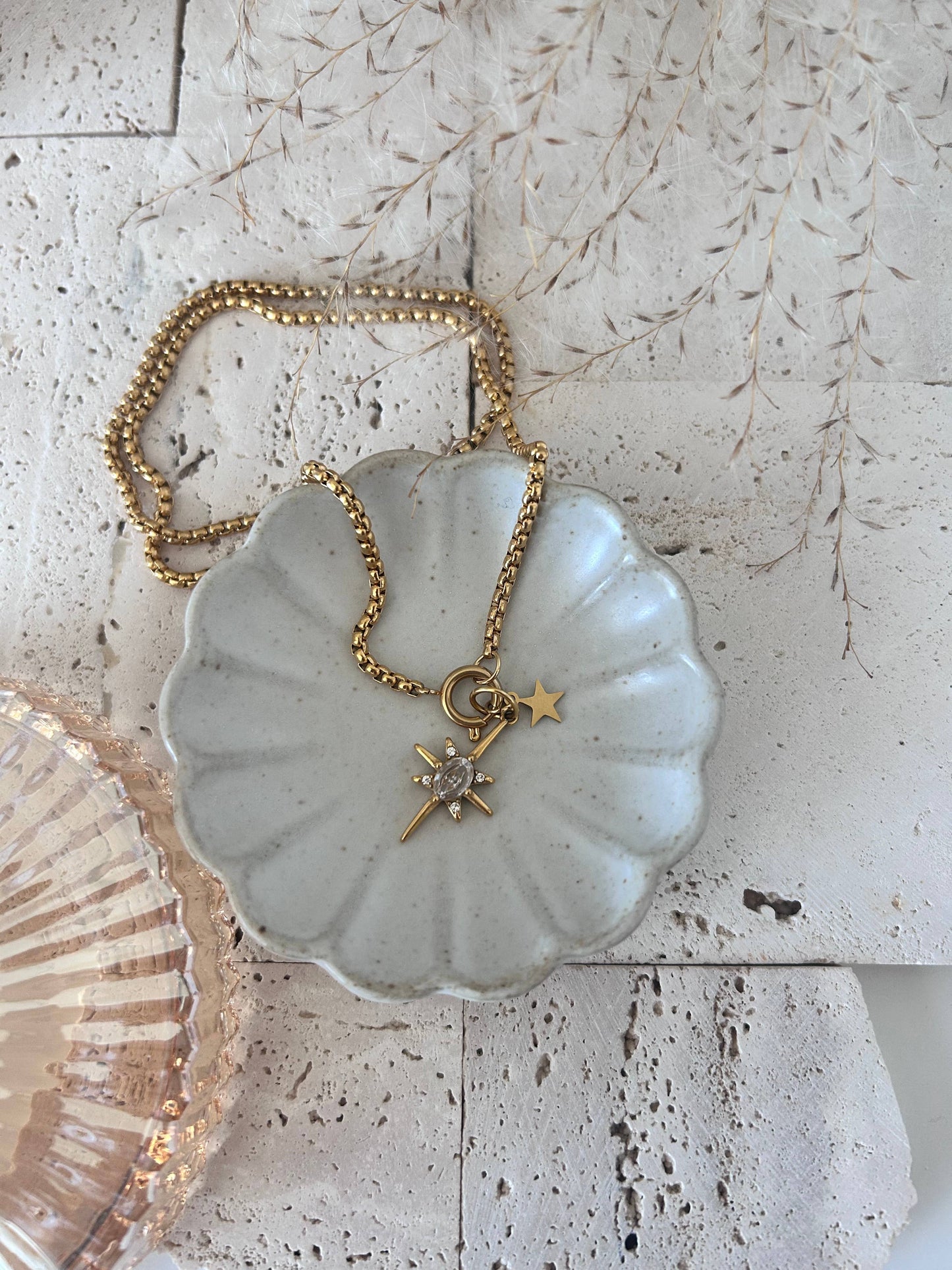 Stars removable charms pendants necklace 18k gold plated 
