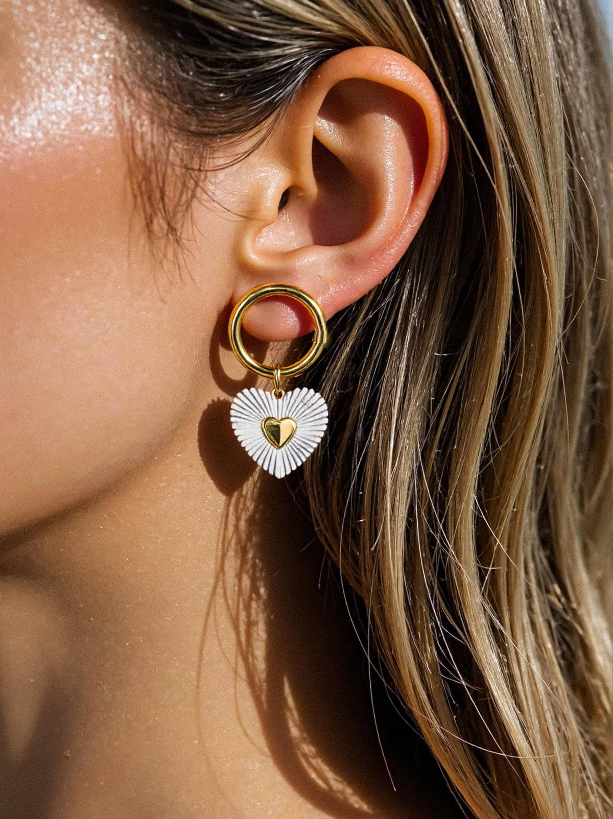 Annette 18K Gold Non-Tarnish Two Tone Heart Earring: Multi-Colored