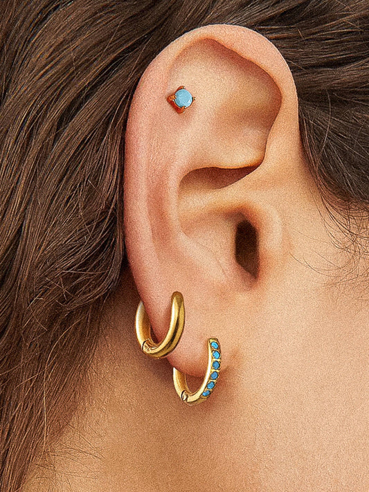Ivalo 18K Gold Non-Tarnish Turquoise Huggie Earring Set: Turquoise