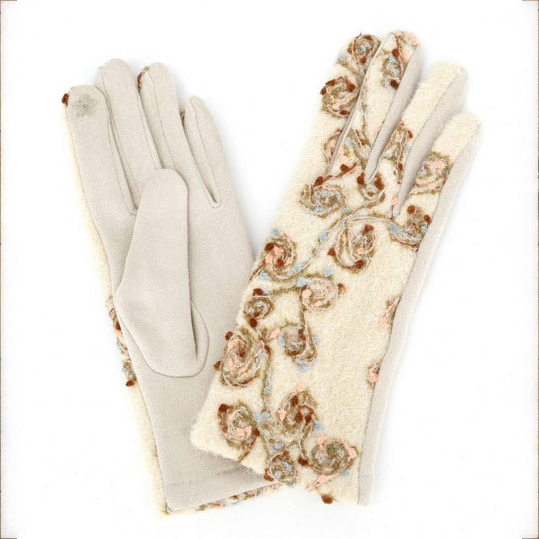 Floral Embroidered Touchscreen Gloves: TP