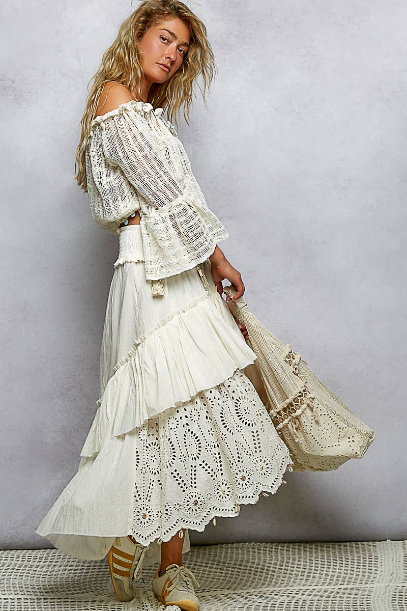 Mirror Dangle Tassel Lace Patched Hobo Bag: NATURAL MULTI / OS