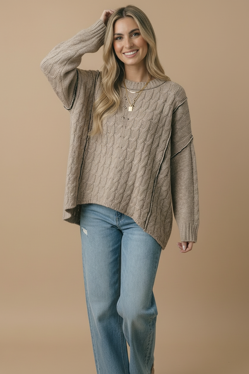 Cable Knit Oversize Pullover Sweater Knit Top